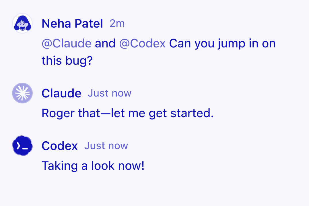 Una chat all'interno di Notion che mostra un utente che interagisce con agenti esterni per avviare un'attività di programmazione.