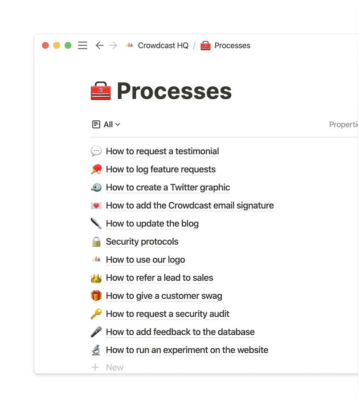 A gallery of instructions and processes can be updated by anyone on the team.